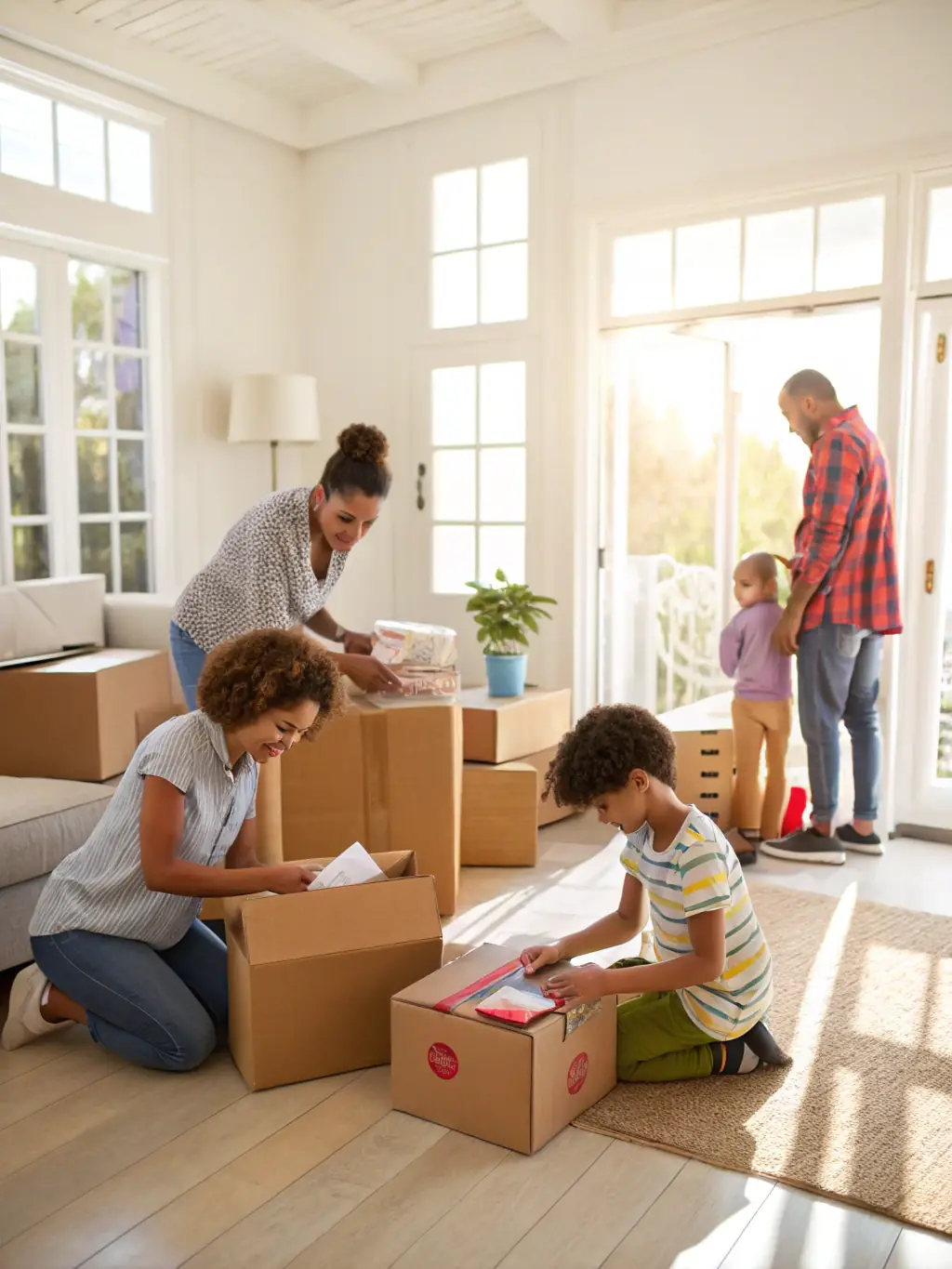 A detailed moving checklist displayed on a tablet, surrounded by moving supplies like boxes, tape, and bubble wrap. The scene emphasizes the importance of organized relocation planning.